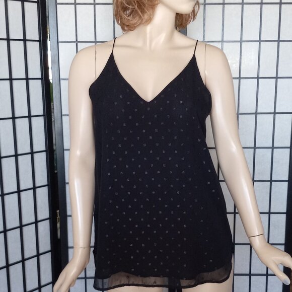 LOFT Black Mesh Silver Polka Dot Spaghetti Strap Camisole Top Fully Lined, Sz M - Picture 2 of 7